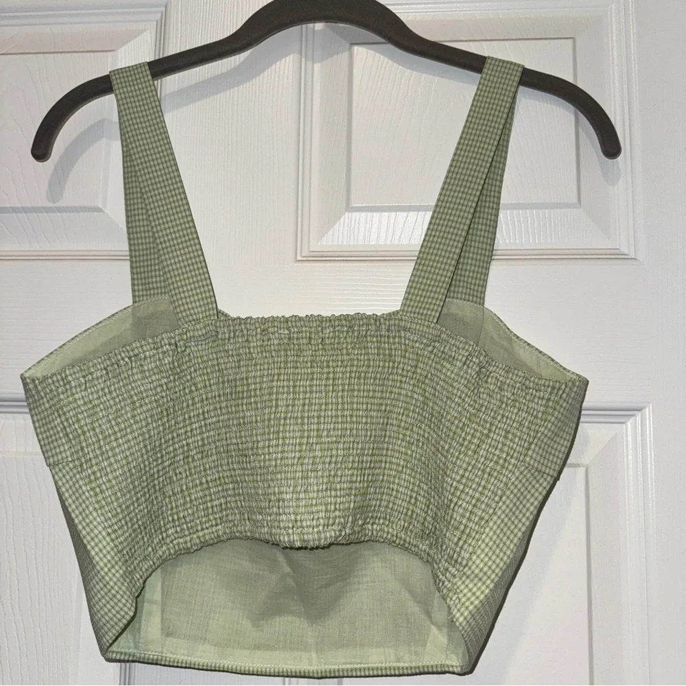 Elodie Green Checkered Women's Top gingham cropped tank top - Picture 4 of 6